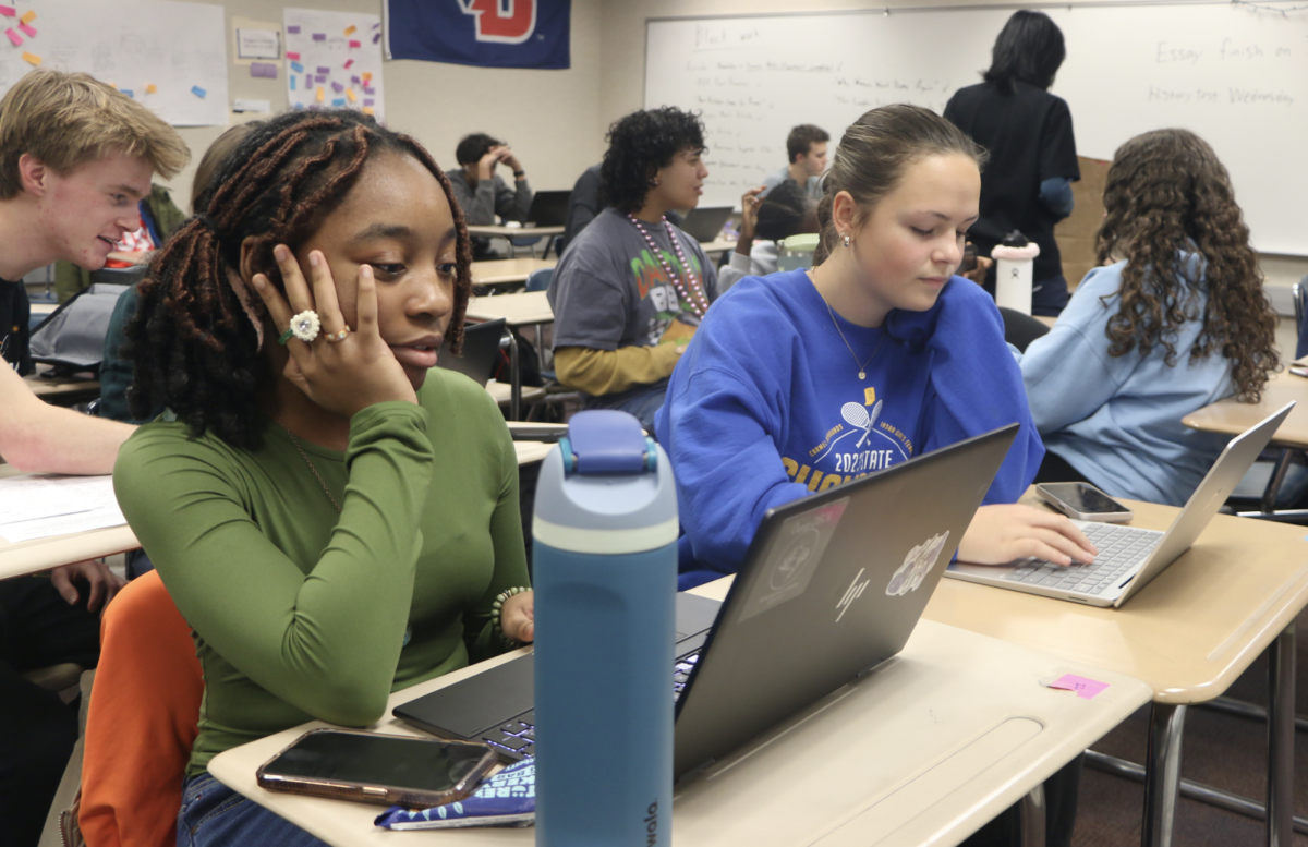 Junior Tenise Machaya (left) studies during SRT. “Having a designated study period really helps with my time management and I try to use it as best as I can.”